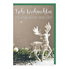 Weihnachtskarte Frohe Weihnachten/Holzhirsch (6 Stück)