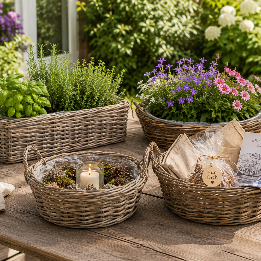 Kleine Gartenwelt im Korb
