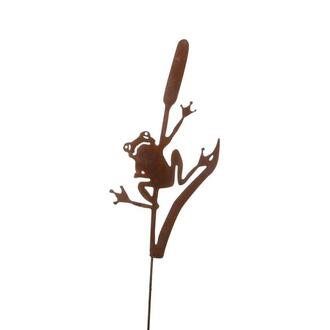 Metall Gartenstecker Frosch auf Schilfkolben