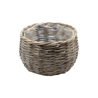 Weide Pflanzschale "Amelie" H=14,5 cm  D=24,5 cm mit Folie grau gewaschen 