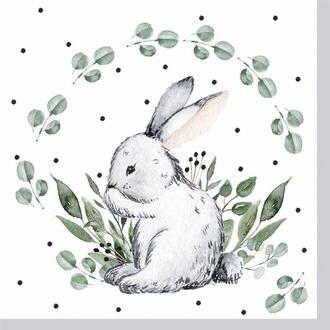 Easter Napkin Bunny In A Leaf Wreath