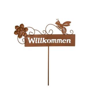 Metall Gartenstecker Willkommen