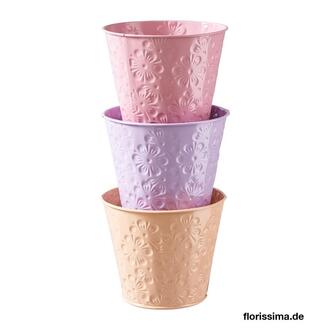 Metal Planter With Flower Embossing