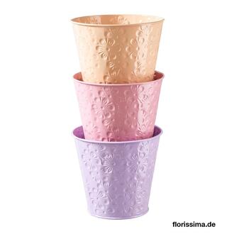 Metal Planter With Flower Embossing