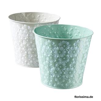 Metal Planter With Flower Embossing