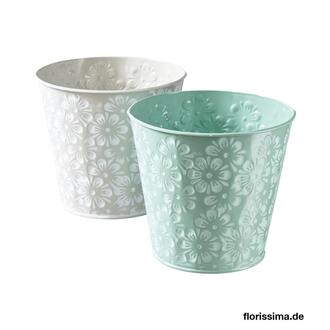 Metal Planter With Flower Embossing