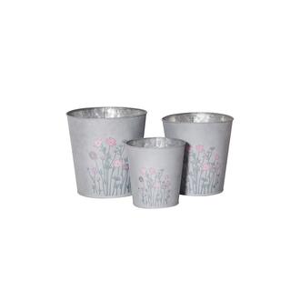 Zink Übertopf Blumenmotiv