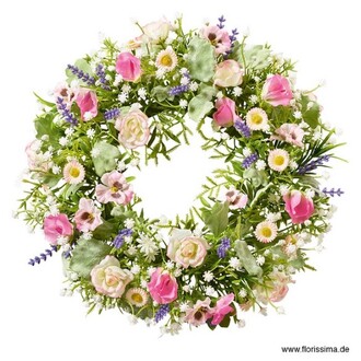 Couronne de Fleurs en Plastique Mélangée/Roses/Marguerites/Gypsophile