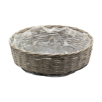 Weide Pflanzschale "Amelie" H=10,5 cm  D=35 cm mit Folie grau gewaschen 