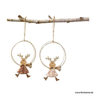 Pendentif Renne en Bois avec Anneau