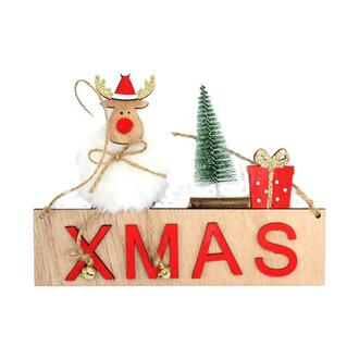 Panneau en Bois Xmas/Renne en Fourrure