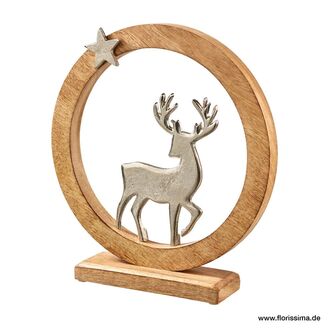 Wooden Sculpture Metal Deer/Star