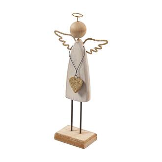 Wooden Angel Gold Heart