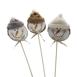 Wooden Snowman Head Knitted Hat