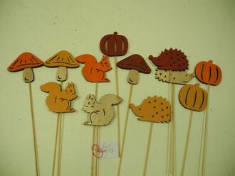 Assortiment d'Automne en Bois Champignon/Hérisson/Écureuil