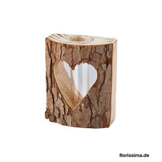 Holz Vase Rinde/Herz