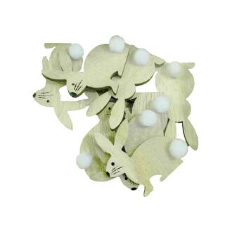 Wooden Rabbit Natural/Plush Pompom