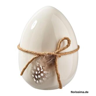 Keramik Ei Juteschleife mit Feder