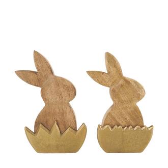 Lapin en Bois Assis Dans un Œuf d'Or