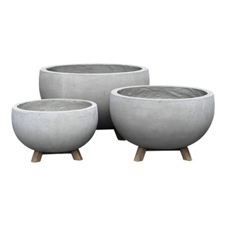 Concrete Bowl Light/3 Wooden Feet/Grey