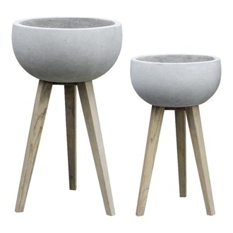 Concrete Bowl Light/3 Wooden Feet/Grey