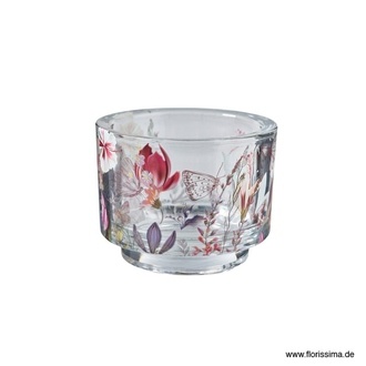 Glas Teelichtbecher Flowers/transparent