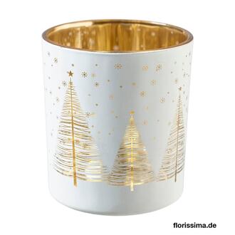 Glas Teelichtbecher Tanne/Schnee