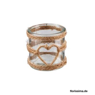 Glas Windlicht Juteherz