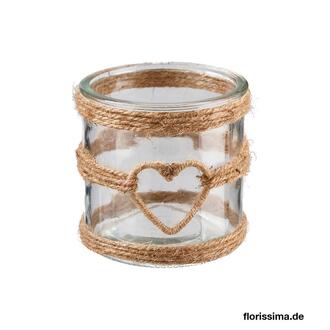 Glas Windlicht Juteherz