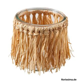 Glas Windlicht Raffiaschmuck