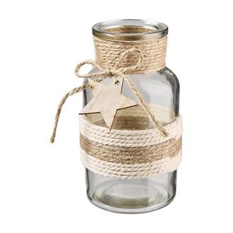 Glas Flasche Holzstern/Jutekordel
