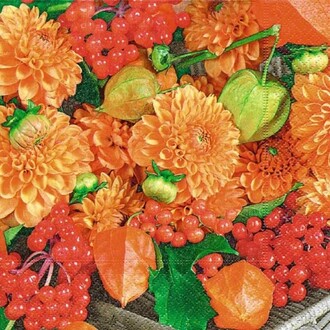 Serviette Dahlias/Baies/Fleurs Lanternes