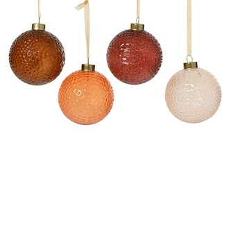  Boule de Noël en Verre "Nature Mix" D=8 Cm À Suspendre 12 Pièces Assorties Marron-Rouge-Crème
