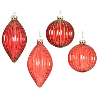 Glas Weihnachtskugel "Kugel/Tropfen" D=8 cm zum Hängen 12 Stück sortiert rot 