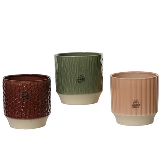 Keramik Übertopf "Lissabon" H=13 cm  D=13 cm 11 Stück sortiert bordeaux/grün/altrosa 