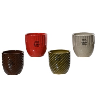 Keramik Übertopf "Modern" H=8 cm  D=8 cm 12 Stück sortiert schwarz/rot/grün/ecru 