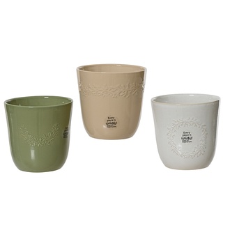 Steingut Übertopf "Natur" H=13 cm  D=13,7 cm  12 Stück sortiert grün/karamell/grau 