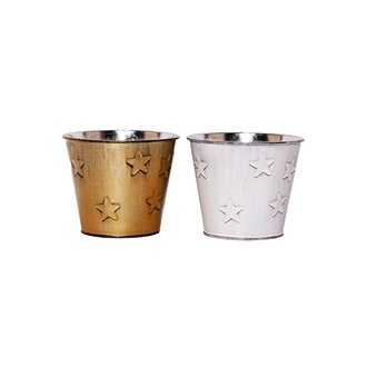 Zink Übertopf "Stern" H=11 cm  D=13 cm 6 Stück sortiert weiß/gold 