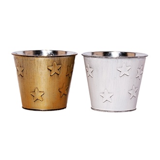 Zink Übertopf "Stern" H=14 cm  D=15 cm 6 Stück sortiert weiß/gold 