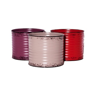 Zink Vase "Dose" S/2 H=11/13 cm  D=13/15 cm  sortiert rot/rosa 