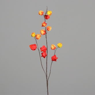 Plastic Physalis Branch "India" L=92 Cm Red-Orange