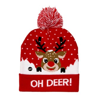 Stoff Mütze "LED/Oh Deer" L=?? B=?? rot-weiß 