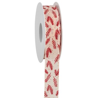  Weihnachtsband "Tannenzweig" L=18 m B=25 mm creme-rot 