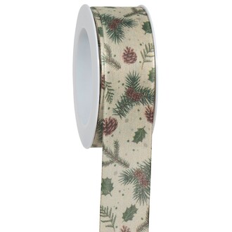  Weihnachtsband "Tannenzweig mit Zapfen" L=15 m B=40 mm grün-braun 