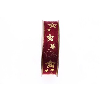  Weihnachtsband "Goldsterne" L=15 m B=25 mm bordeaux-gold 
