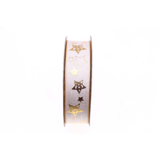  Weihnachtsband "Goldsterne" L=15 m B=25 mm creme-gold 