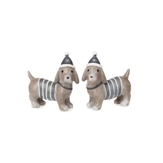 Resin Hund "Ringelshirt" L=7,5 cm B=4 cm H=7,5 cm sortiert grau-weiß 