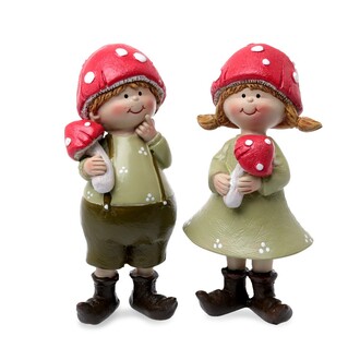 Resin Figur "Junge/Mädchen/Fliegenpilz" L=5,5 cm H=14 cm  sortiert rot-grün-braun 