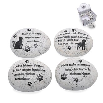 Resin Stein "Hund/Katze" L=9,5 cm  H=7,5 cm 12 Stück 4-fach sortiert grau-schwarz 