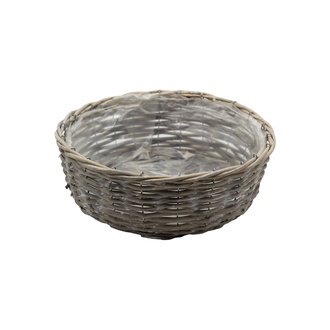 Weide Pflanzschale "Amelie" H=10 cm  D=29,5 cm mit Folie grau gewaschen 